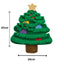 Green felt Christmas tree dog snuffle mat with colorful ornaments and a gold star, shown with measurements on a white background.