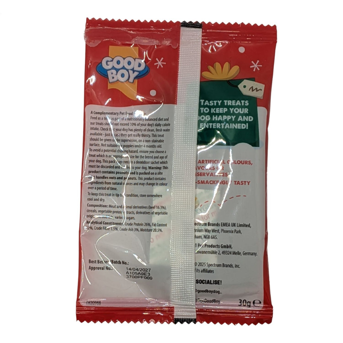 Back of a pack of dog treats