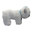 White plush dog toy with blue accents on a white background