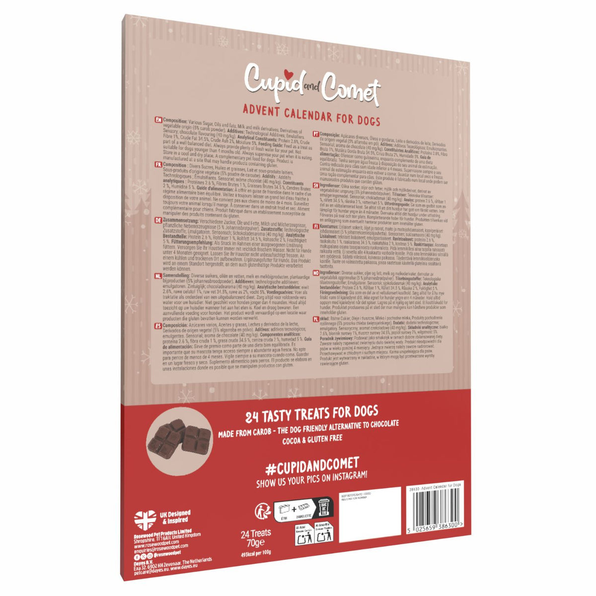 Cupid & Comet Dog Advent Calendar - Carob Chocolate Treats 24-Day Christmas Countdown Safe for Dogs & Cats