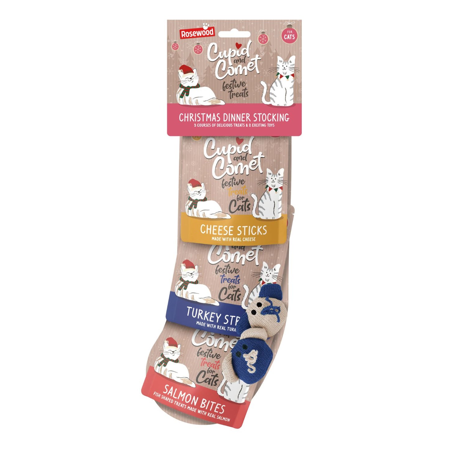 Cupid & Comet | Cat Festive Gift | Christmas Dinner Stocking with Treats & Toys