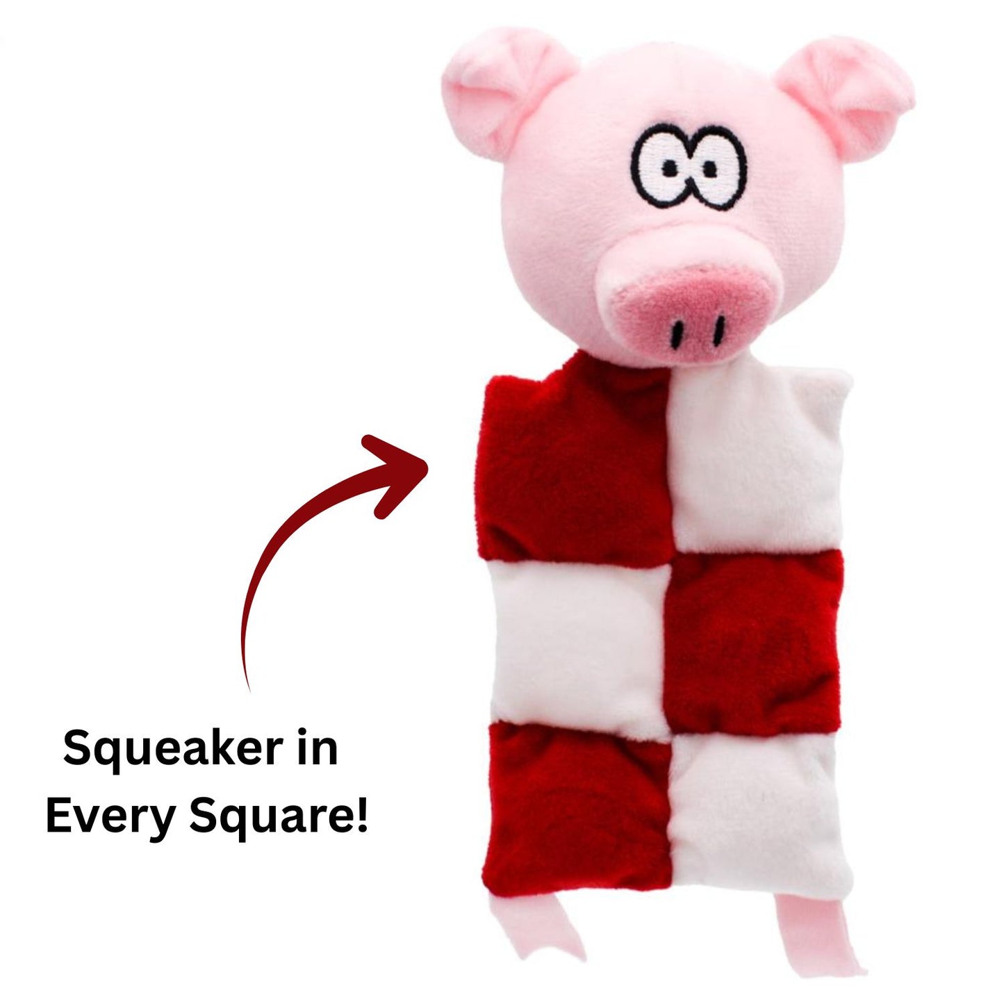 Squeaky Squares Pig Christmas Dog Toy – 6 Squeakers & Plush Fun | Holly & Robin