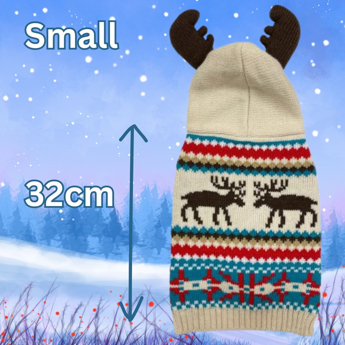 Holly & Robin Christmas Dog Jumper – Antler Hooded Sweater for Festive Walks