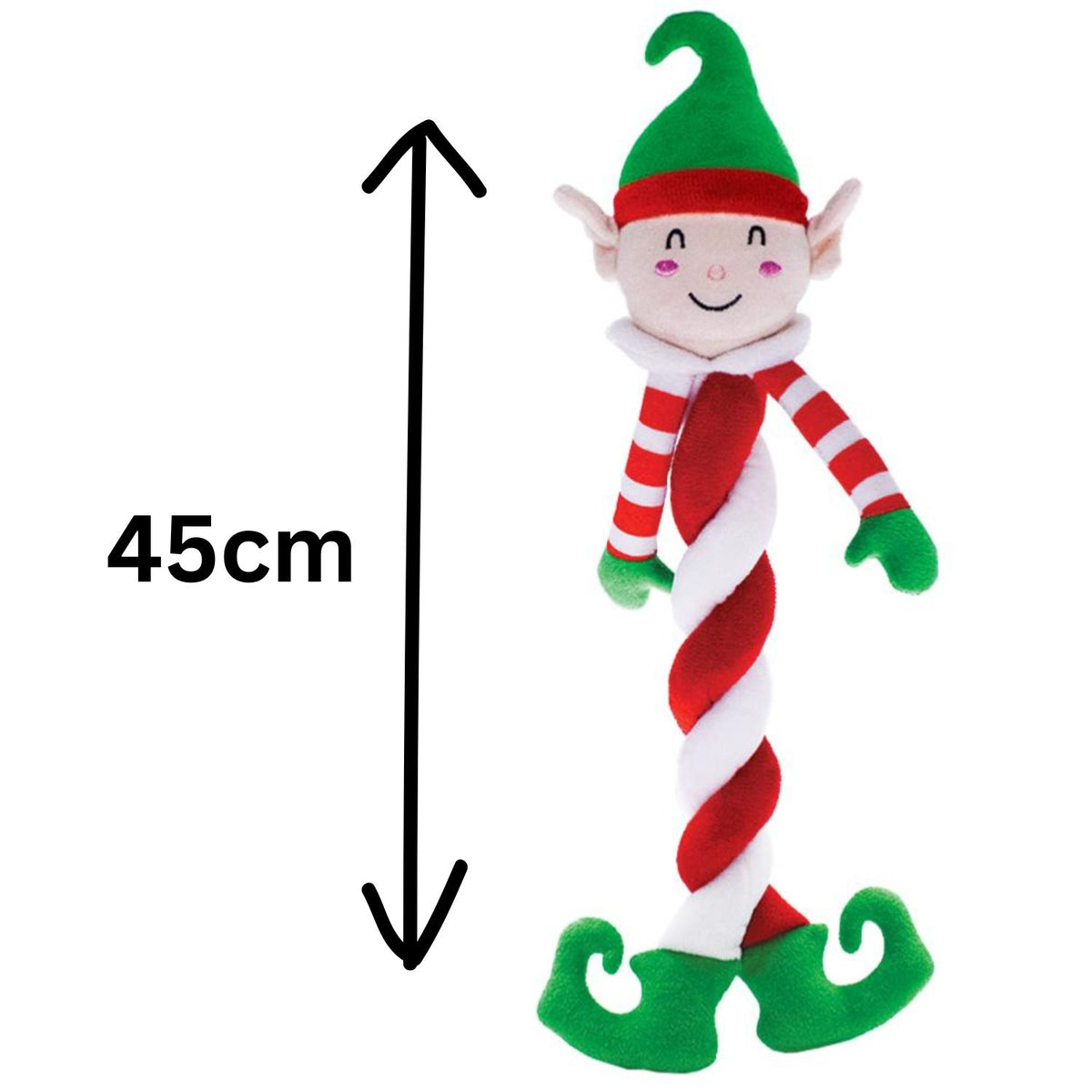 Festive Twisted Elf Dog Toy - Soft Plush with Squeaker | Holly Jolly Christmas Gift for Light Chewers