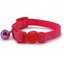 Pink cat collar with a bell on a white background