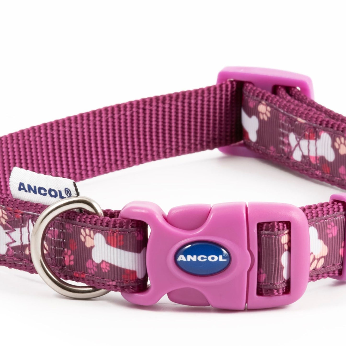 Ancol | Dog Collar | Nylon Adjustable Bone Pattern - Purple