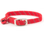 Red cat collar with a bell and metal clasp on a white background