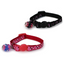 Two cat collars, one black and one pink, with colorful beads on a white background.