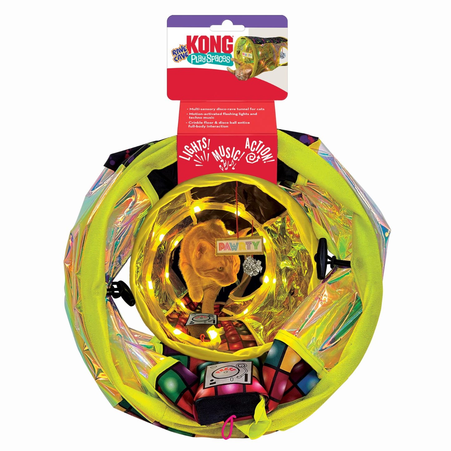 KONG Play Spaces Rave Cave Tunnel | Interactive Cat Toy with Lights & Music