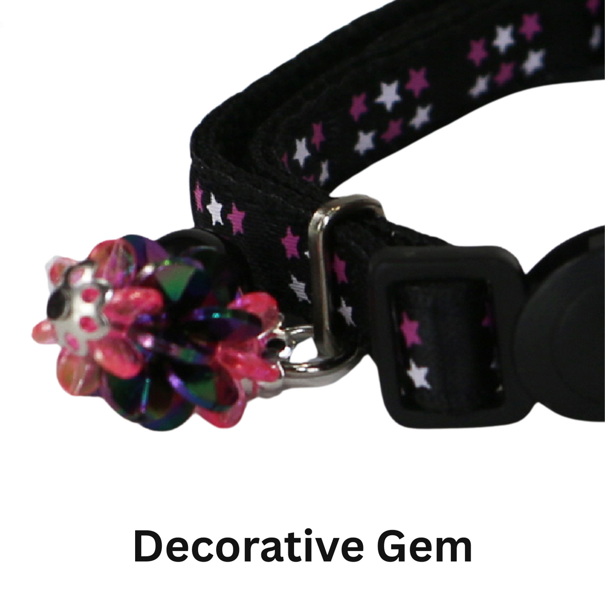 Cat collar with decorative gem and star patterned background