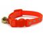 Orange cat collar with a gold bell and paw print design on a white background