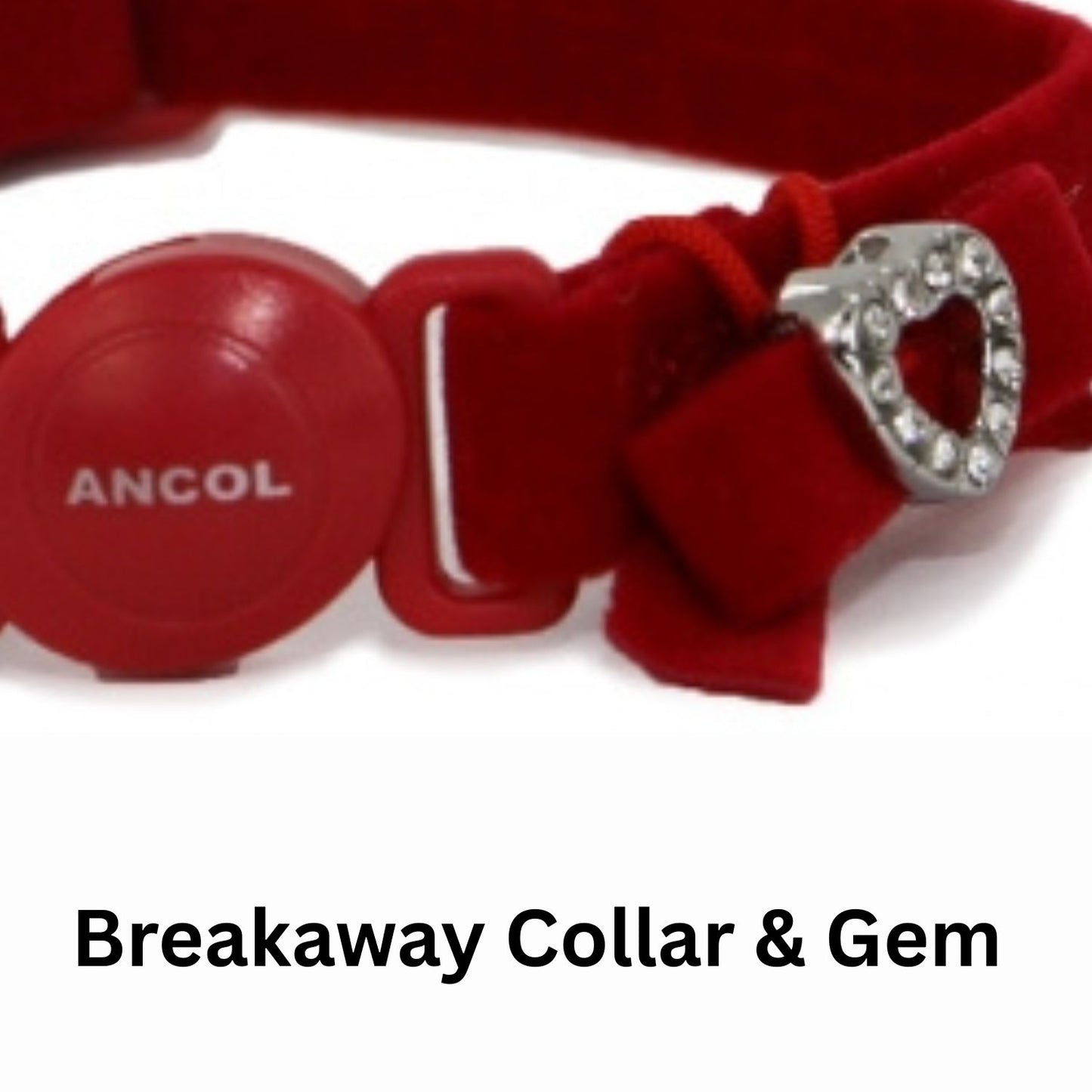 Red breakaway cat collar with a gem and ANCOL branding on a white background