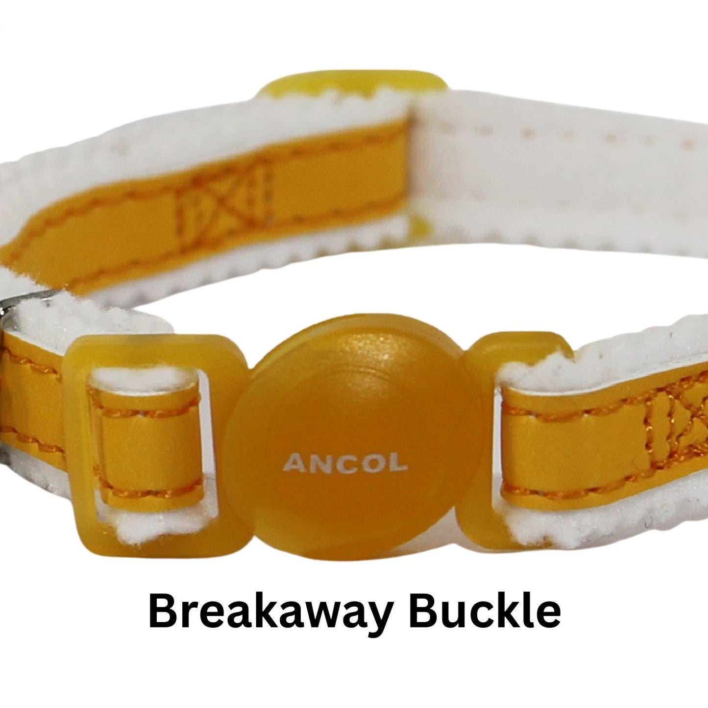 cat collar with yellow breakaway buckle on a white background