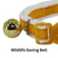 Yellow cat collar with a gold bell on a white background