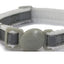 Gray cat collar with a visible brand logo on a white background