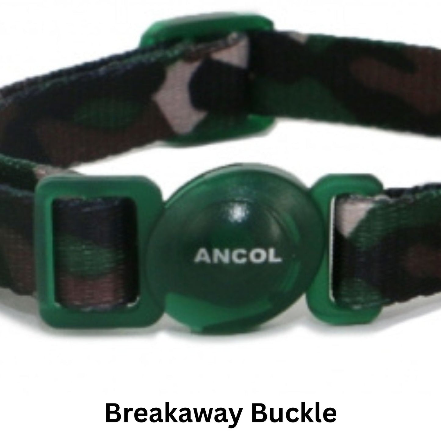 Green cat collar with a breakaway buckle on a white background

