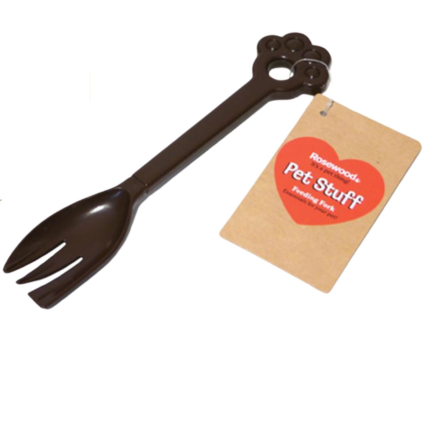 Brown pet utensil set with a 'Pet Stuff' branded tag on a white background