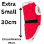 Red fuzzy santa dog coat with measurements on a white background