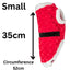 Red fuzzy santa dog coat with measurements on a white background