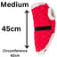 Red fuzzy santa dog coat with measurements on a white background