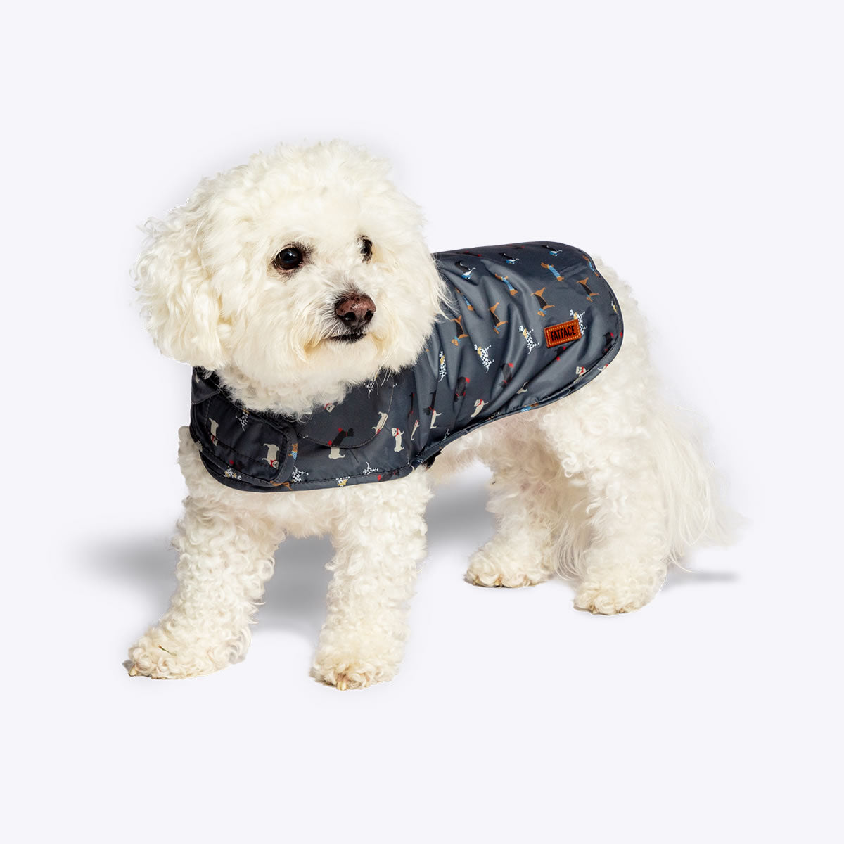 FatFace Marching Dogs Raincoat | Lightweight Pattern Grey Coat