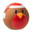 Brown latex dog ball toy with a red beak and Santa hat on a white background