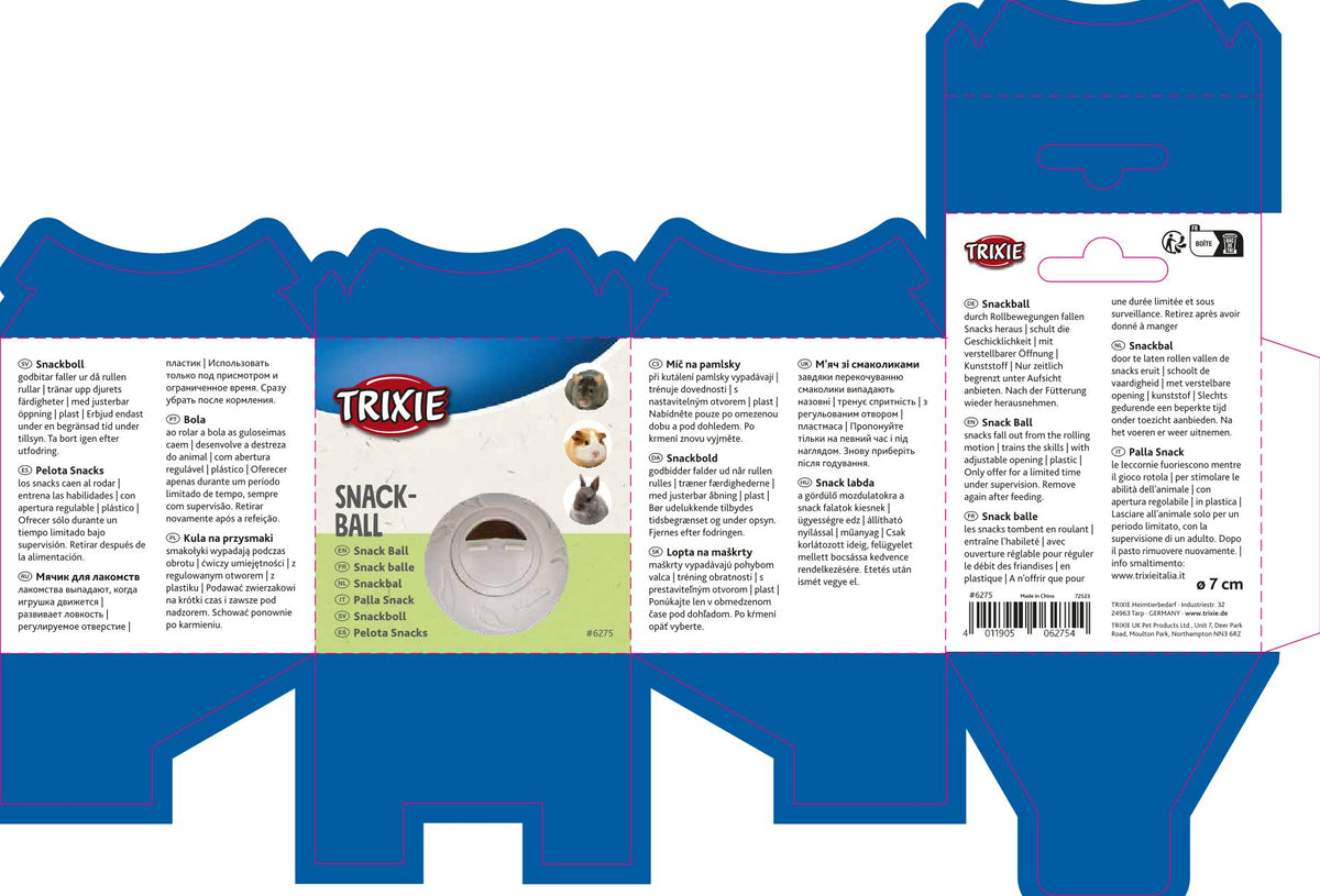 Trixie Small Animal Snack Ball 7cm | Interactive Treat Toy | Rabbits, Guinea Pigs & Others