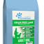 Dog food package with blue and green label on a white background
