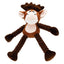 A plush dog toy resembling a reindeer with a brown color scheme, featuring antlers, a face with eyes and teeth, and a textured body.