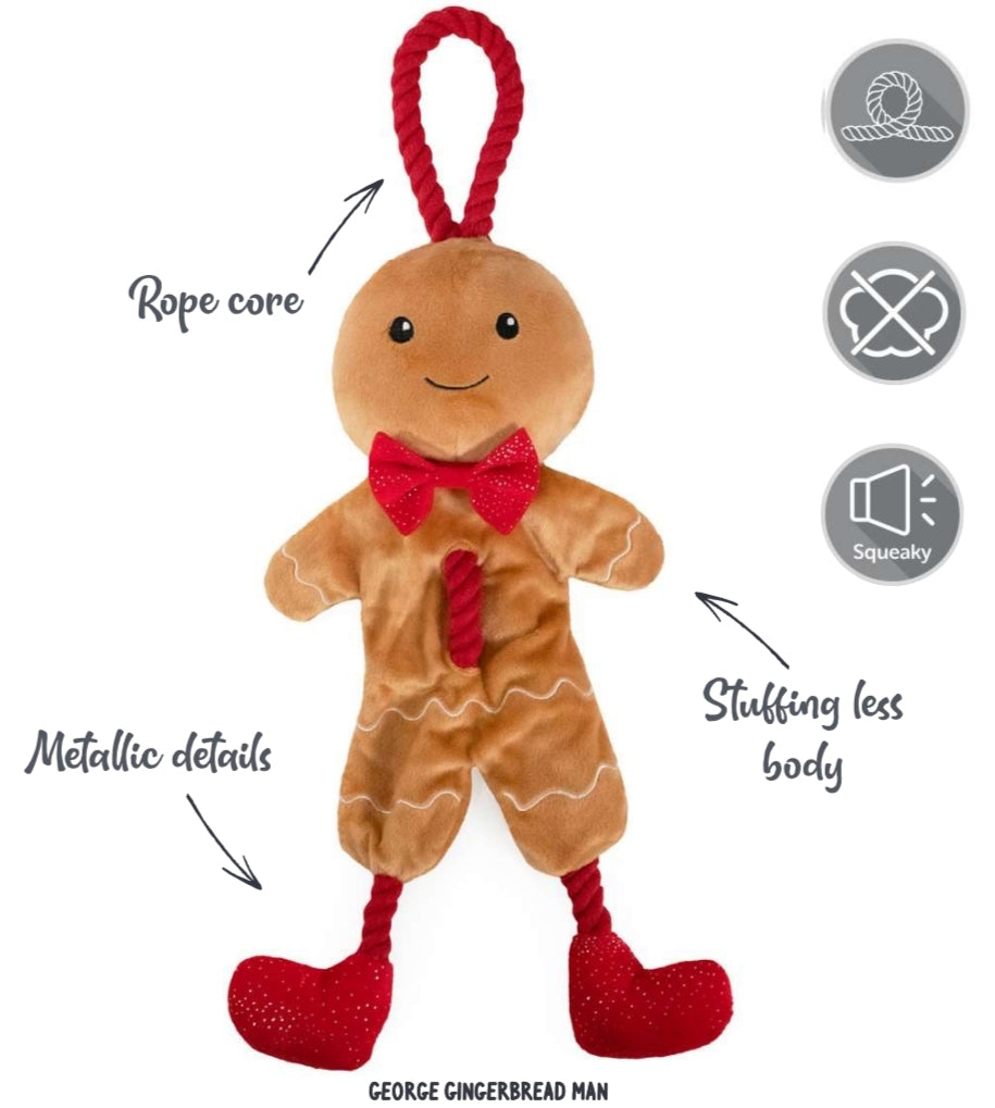 George Gingerbread Man | Christmas Dog Rope & Plush Toy by Cupid & Comet