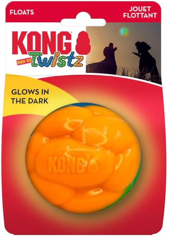 KONG | Twistz High Viz Glow In The Dark Ball | Large Dog Toy
