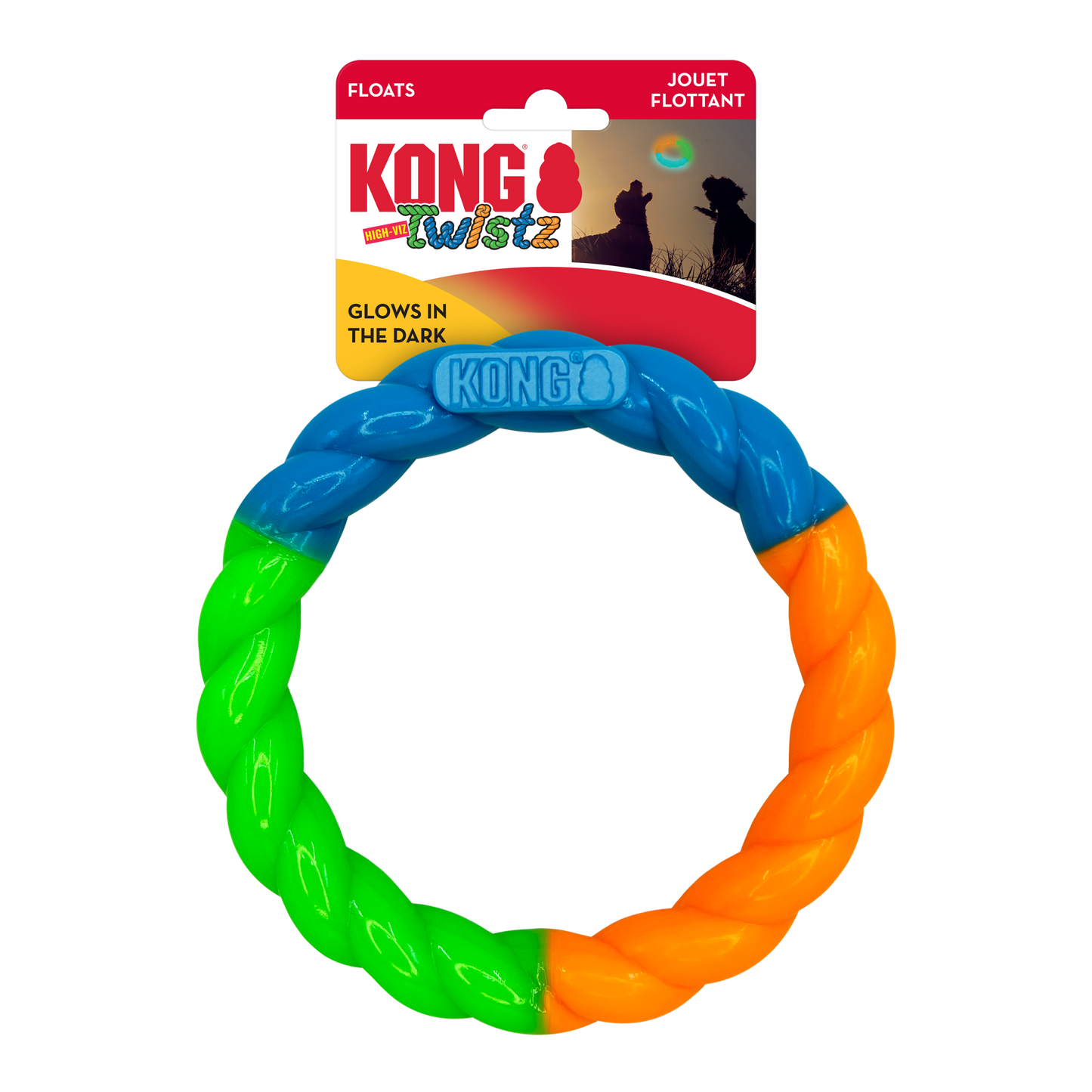 KONG | Twistz High‑Viz Ring | Small Glow‑in‑the‑Dark Dog Toy
