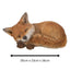 Sleeping fox figurine with dimensions on a white background