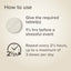 Instruction graphic showing how to use a tablet, with a round white pill illustration and text reading 'Give the required tablet(s)', '1½ hrs before a stressful event', and 'Repeat every 2½ hours, up to a maximum of 3 doses per day' on a light beige background.