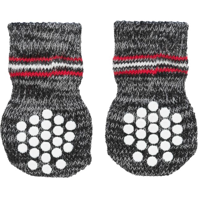 Trixie Grey Cotton Non-Slip Dog Socks | Paw Protection & Grip Socks for Slippery Floors (1 Pair)