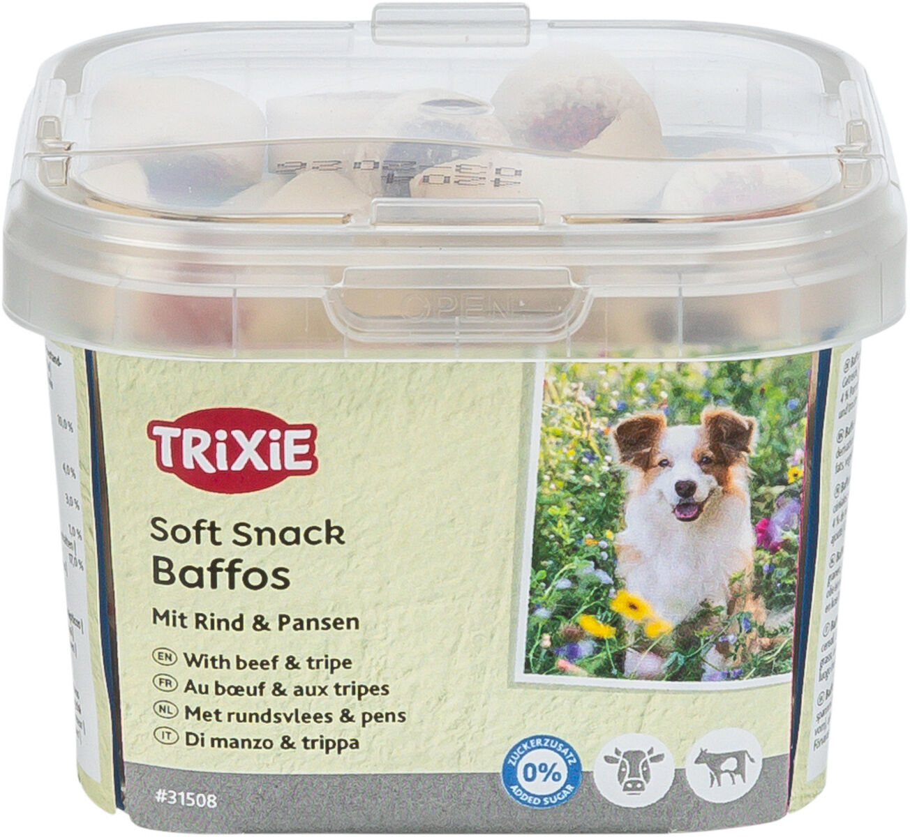 Trixie Soft Snack Baffos Beef & Tripe | Dog & Puppy Treats - 140g Tub