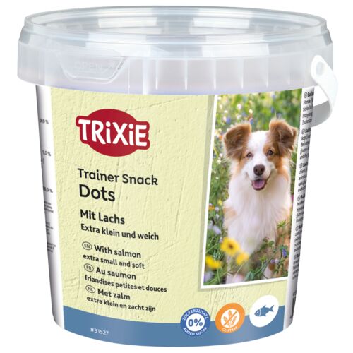 Trixie Trainer Snack Dots container with a dog on the label