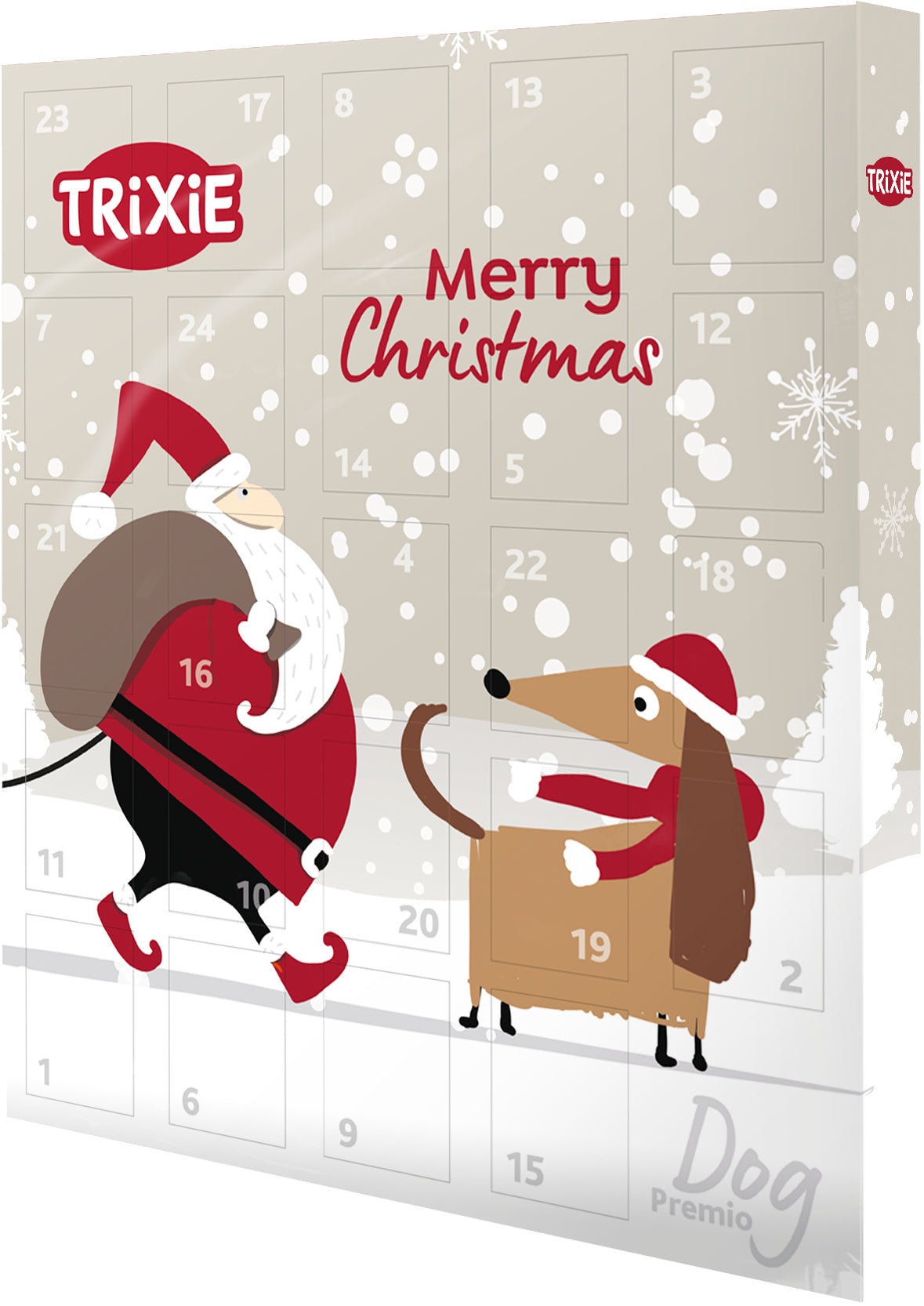 Trixie Christmas advent calendar with Santa and dog illustration
