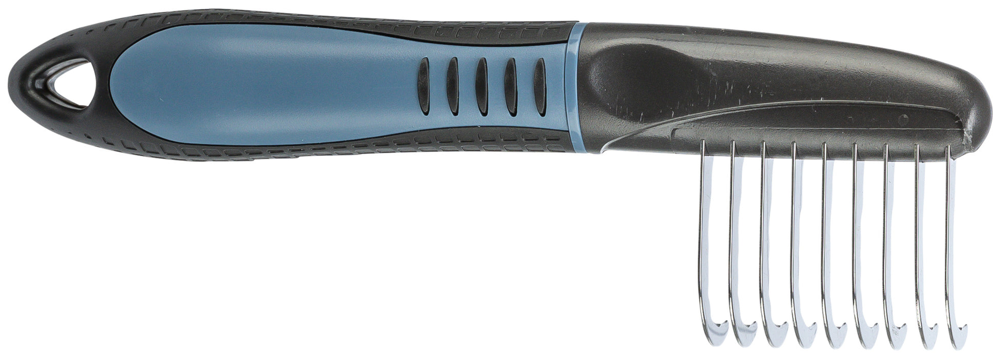Pet Comb with black and blue handle on a white background