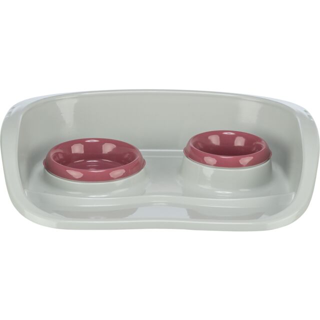 Trixie Plastic Dinner Tray - NonSlip Feeding Station with Splash Guard & 2 Removable Bowls (Small Dogs & Cats)