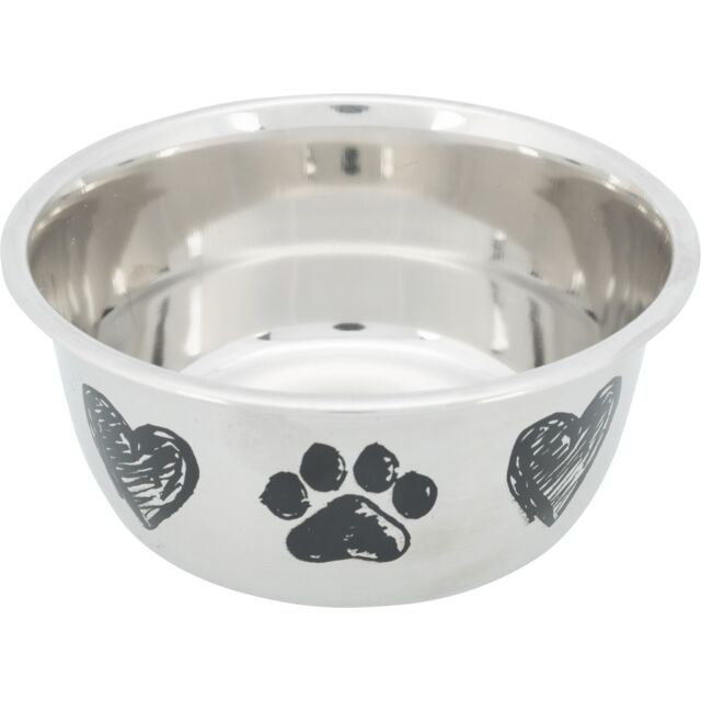 Trixie Stainless Steel Non Slip Pet Bowl Hearts & Paws Small 0.5 Litre