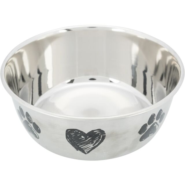 Trixie Stainless Steel Non Slip Pet Bowl Hearts & Paws Small 0.5 Litre
