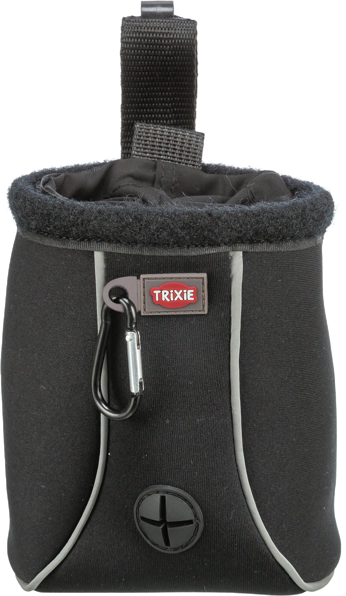 Black dog training treat bag clicker pouch with TRIXIE branding on a white background