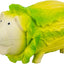 Pig-shaped dog toy with a green leafy vegetable on a white background
