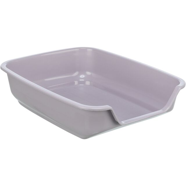 A small plastic pink litter tray