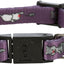 Purple cat collar with gray cat pattern and bell on a white background