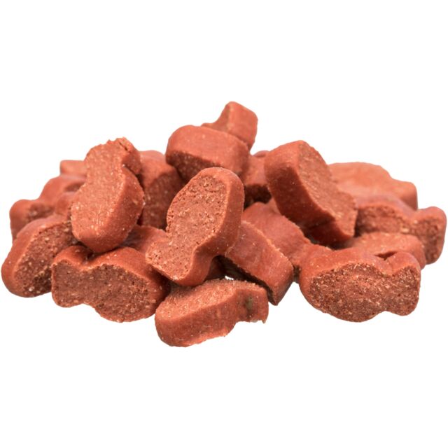Red dog cat treats on a white background