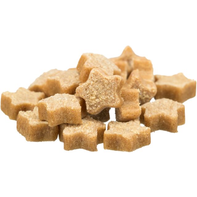 Star-shaped cat treats on a white background