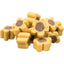 Yellow flower-shaped cat treat with brown centers on a white background