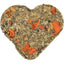 Heart-shaped pet treat with various ingredients on a white background